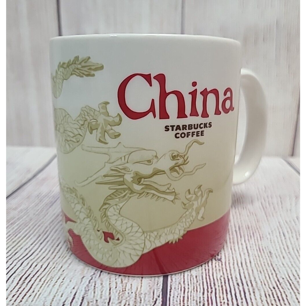 Starbucks China Collectible Coffee Mug Cup White Beige Red 16oz 2015